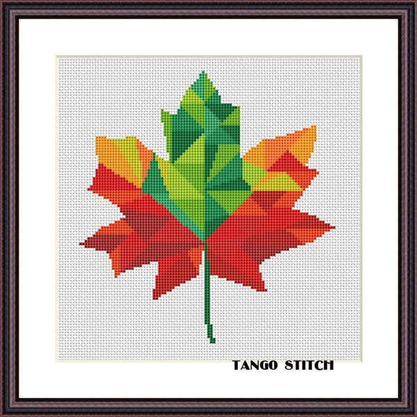 Geometric maple leaf cross stitch pattern  - Tango Stitch