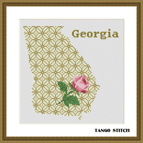 Georgia USA state map silhouette cross stitch pattern, Tango Stitch
