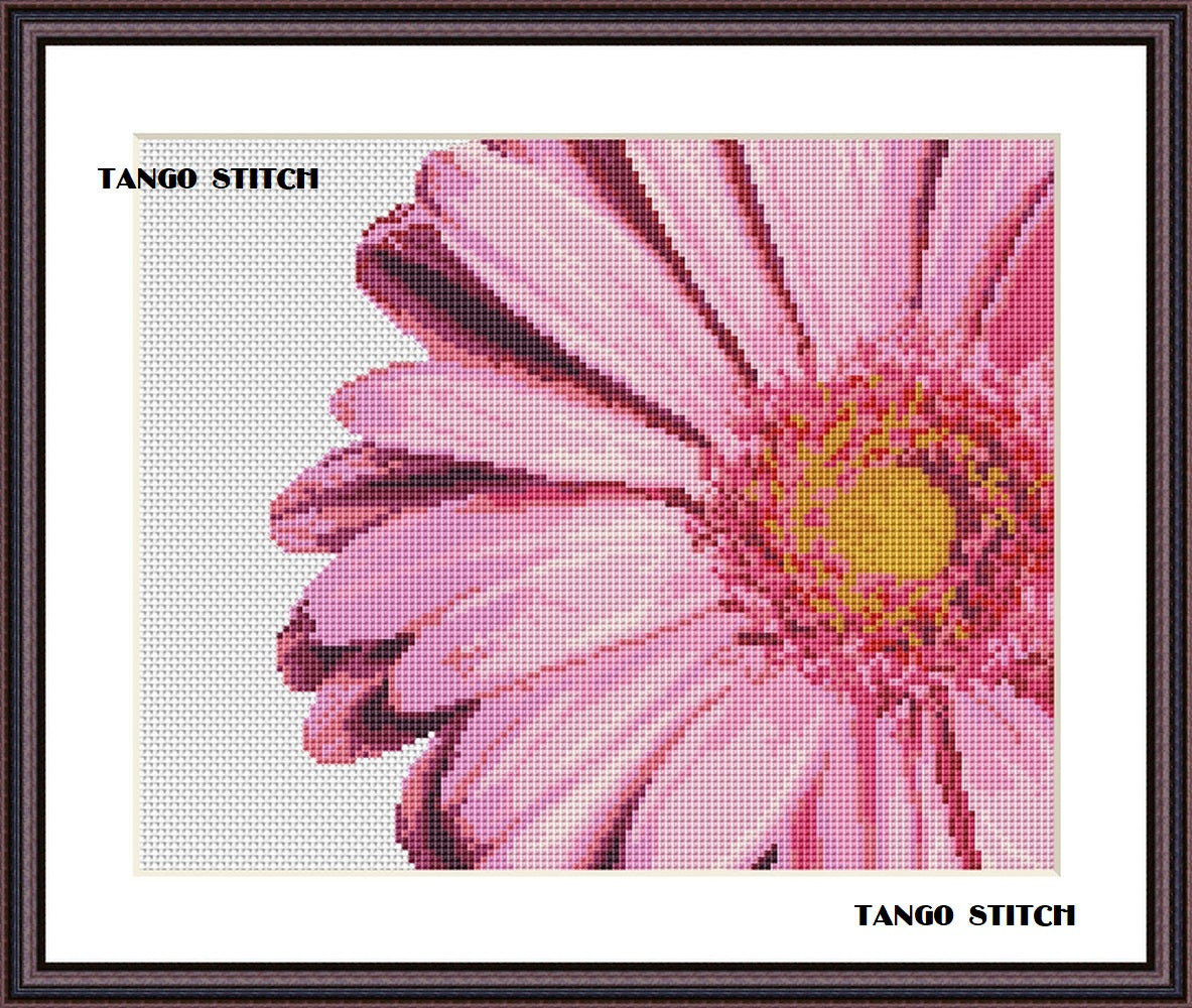 Pink gerbera flower cross stitch pattern – JPCrochet