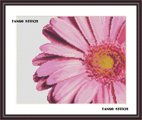 Pink gerbera flower cross stitch pattern - Tango Stitch