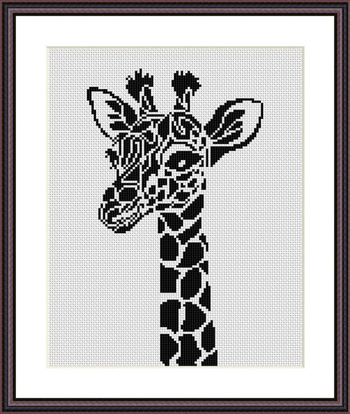 Cute black and white giraffe easy cross stitch pattern, Tango Stitch  
