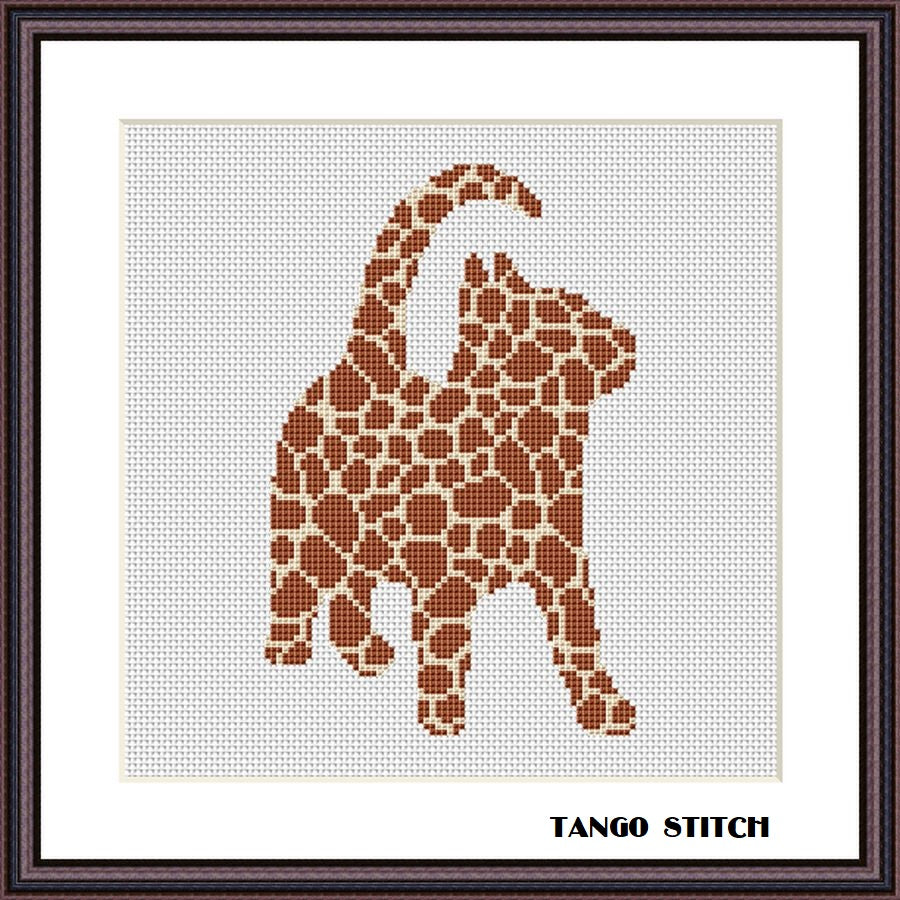 Giraffe print cat cute animals cross stitch pattern, Tango Stitch