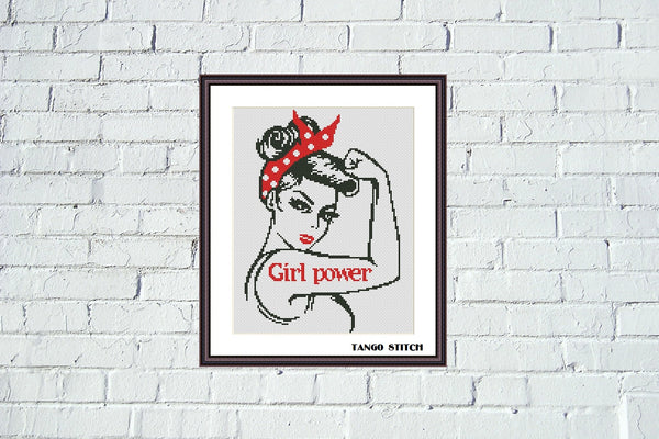 Girl power feminist Rosie cross stitch pattern, Tango Stitch