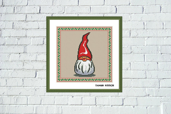 Cute Gnome cross stitch pattern Christmas ornament embroidery - Tango Stitch