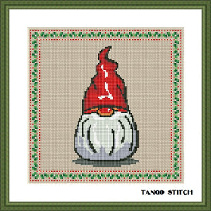 Winter Gnome Christmas ornament cross stitch pattern