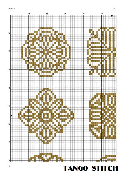 Gold ornaments sampler easy cross stitch pattern - Tango Stitch