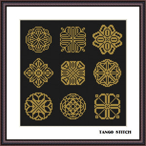 Gold ornaments sampler easy cross stitch pattern - Tango Stitch