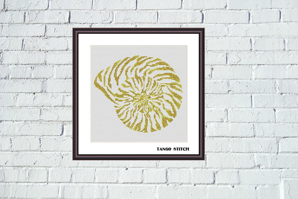 Gold shell watercolor easy cross stitch pattern, Tango Stitch