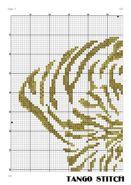 Gold shell watercolor easy cross stitch pattern, Tango Stitch
