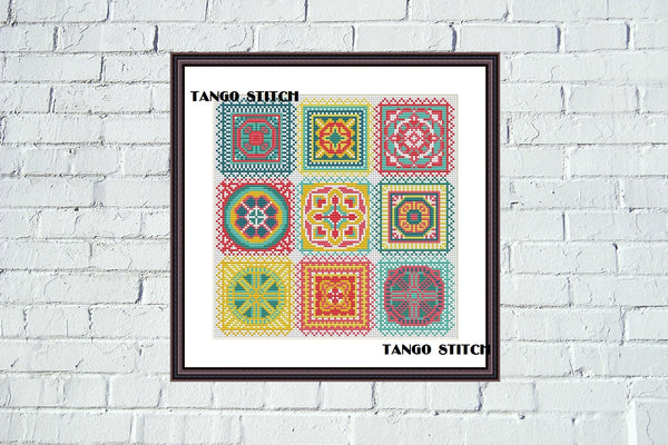 Easy crochet motifs ornaments cross stitch pattern - Tango Stitch