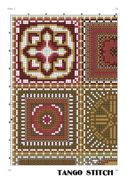 Granny squares cross stitch DMC thread embroidery pattern - Tango Stitch