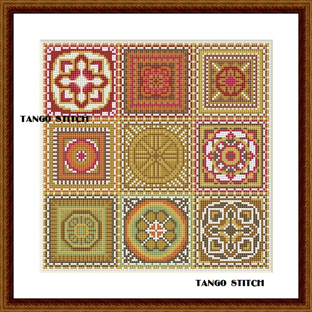 Granny squares cross stitch DMC thread embroidery pattern - Tango Stitch