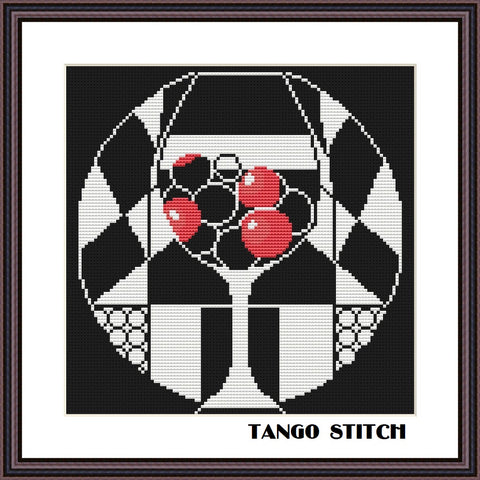Abstract glass of wine with grape kitchen cross stitch embroidery - Tango Stitch
