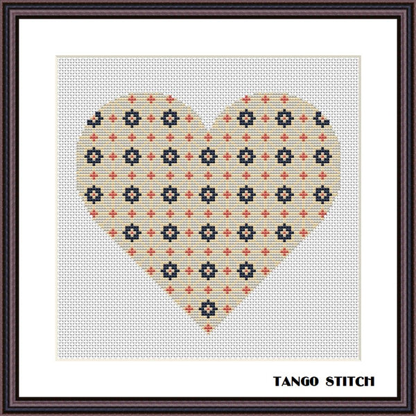 Gray heart vintage ornament romantic cross stitch pattern