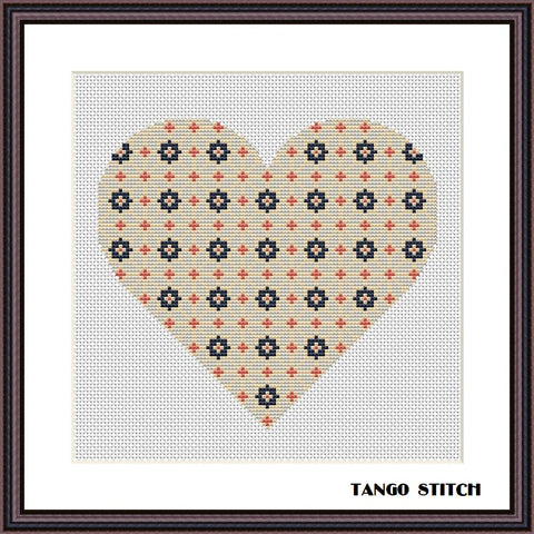 Gray heart vintage ornament romantic cross stitch pattern