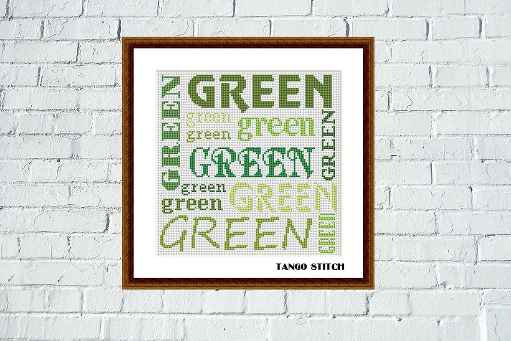 Green words typography lettering cross stitch embroidery – JPCrochet