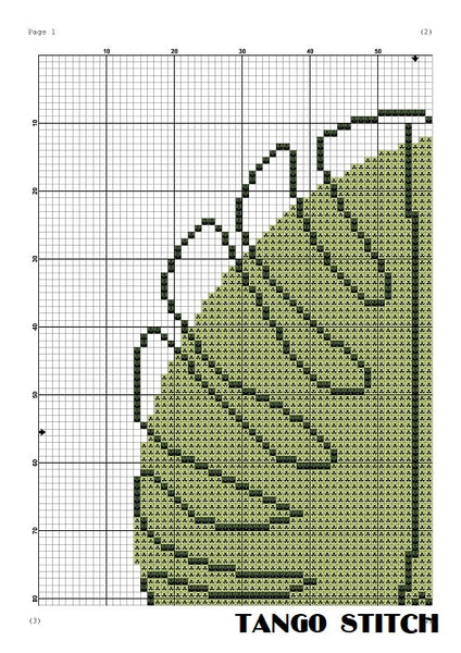 Abstract green monstera leaf cross stitch pattern