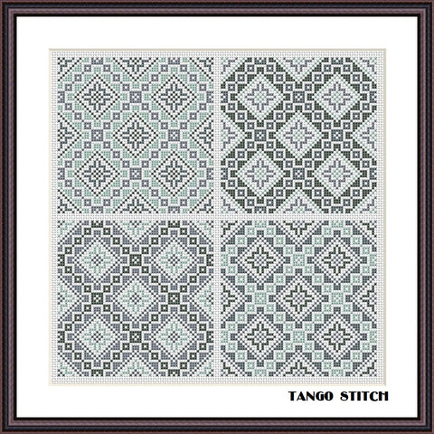 Grey ornament sampler easy cross stitch embroidery pattern
