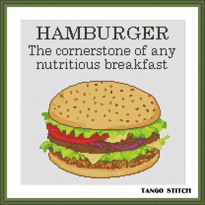 Hamburger funny kitchen healthy life quote cross stitch pattern