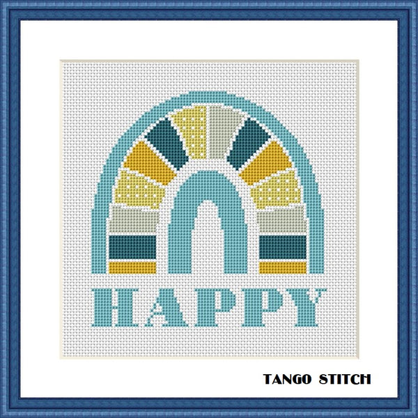 Happy boho rainbow nursery cross stitch pattern