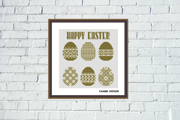 Happy Easter gold ornament cross stitch pattern