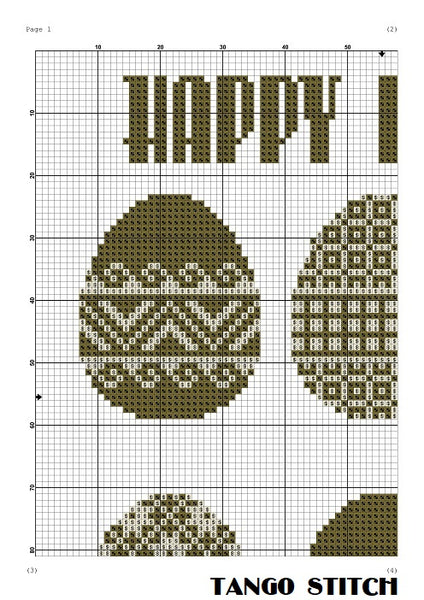 Happy Easter gold ornament cross stitch pattern