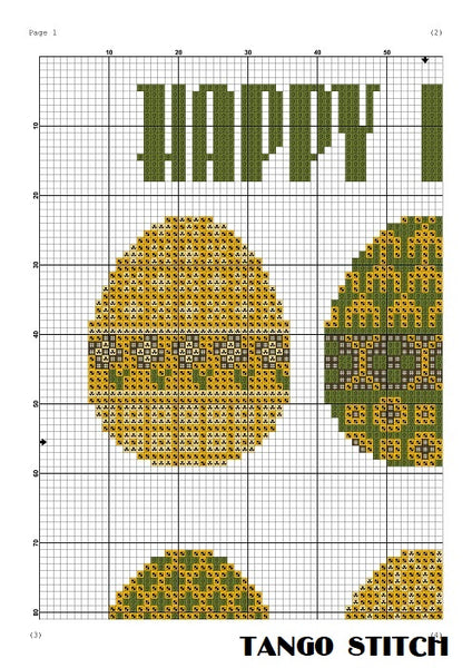 Happy Easter ornament cross stitch pattern, Tango Stitch