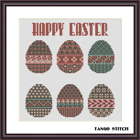 Happy Easter ornament eggs cross stitch pattern simple embroidery design, Tango Stitch