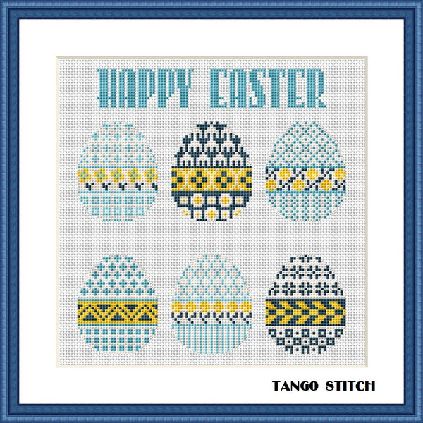 Light blue Happy Easter cross stitch pattern