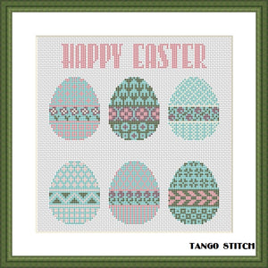 Ornament Happy Easter cross stitch embroidery pattern