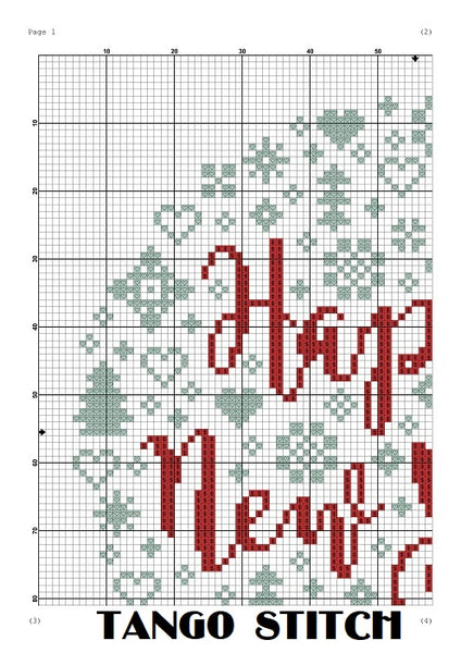 Happy New Year cute easy cross stitch hand embroidery pattern - Tango Stitch