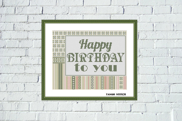 Happy Birthday greeting card cross stitch pattern
