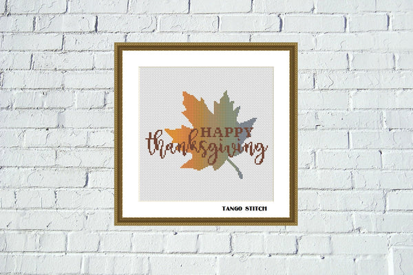 Happy thanksgiving gradient maple leaf cross stitch pattern