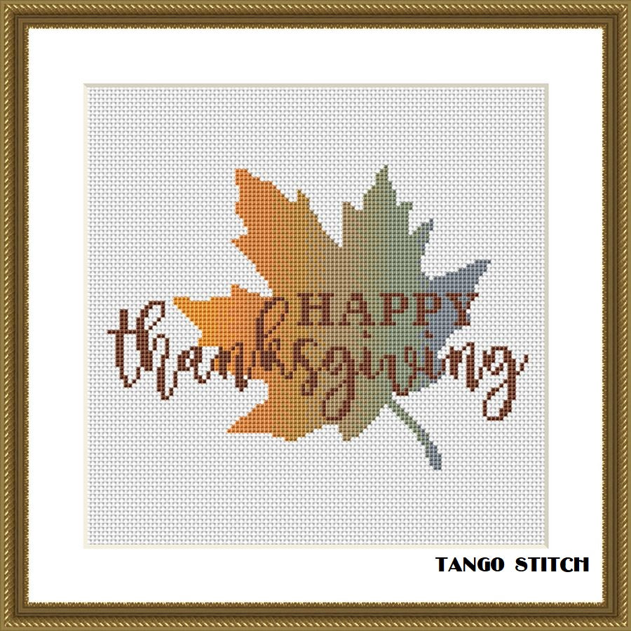 Happy thanksgiving gradient maple leaf cross stitch pattern