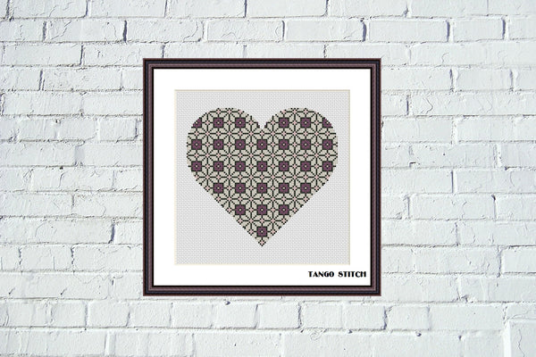 Love heart vintage ornament cross stitch pattern