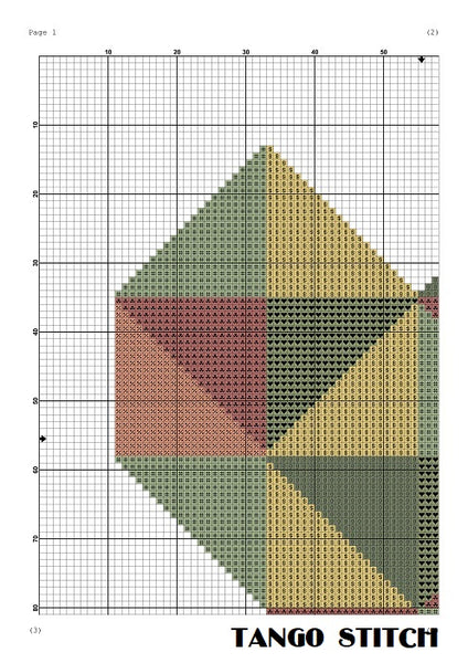 Green heart geometric triangles Valentine cross stitch pattern