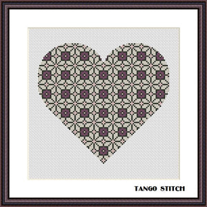 Love heart vintage ornament cross stitch pattern