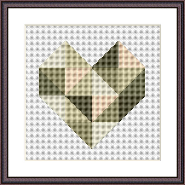 Green heart geometric cross stitch pattern