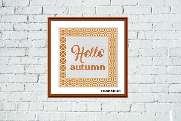 Hello autumn cross stitch orange ornament pattern easy embroidery & cross stitch