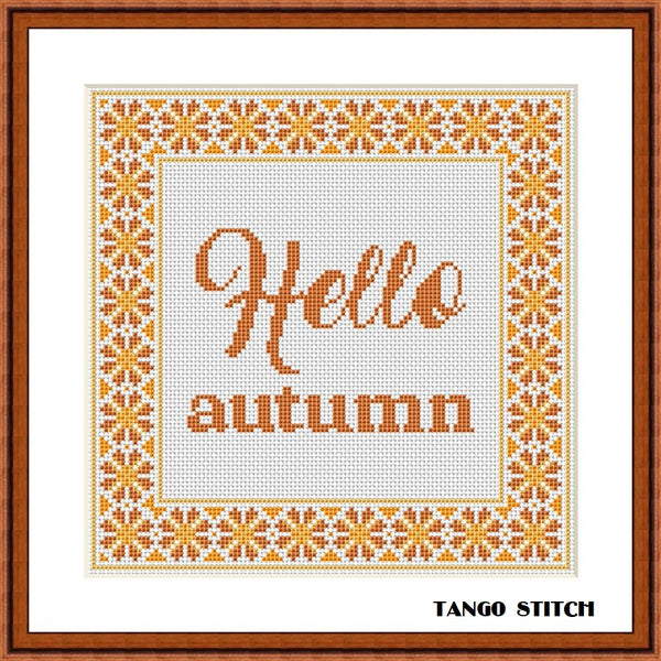 Hello autumn cross stitch orange ornament pattern easy embroidery & cross stitch
