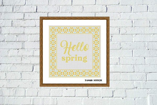 Hello spring cross stitch yellow ornament pattern