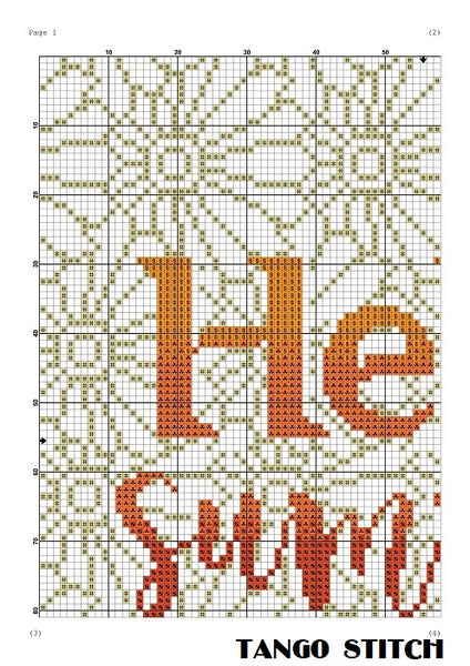 Hello summer orange typography cross stitch pattern, Tango Stitch