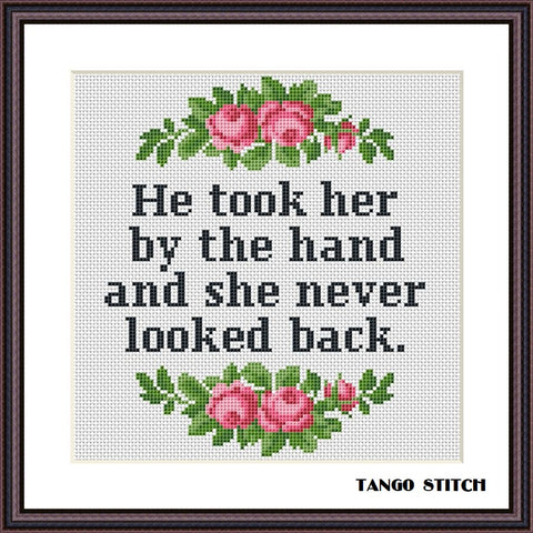 He took her by the hand funny romantic cross stitch pattern