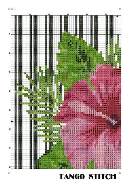 Hibiscus striped cross stitch flower pattern