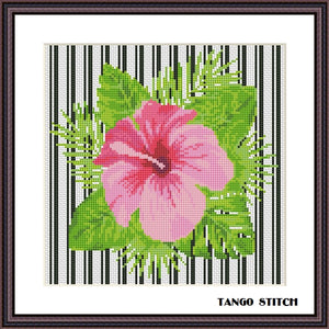 Hibiscus striped cross stitch flower pattern