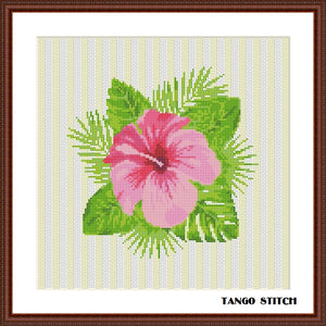 Hibiscus tropical flower cross stitch pattern
