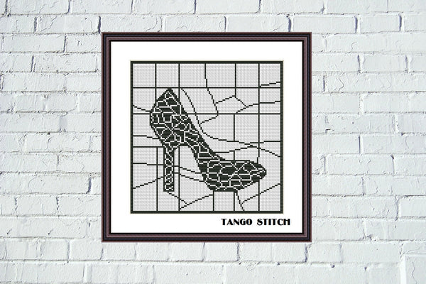 Black cracked high heels abstract cross stitch pattern - Tango Stitch 