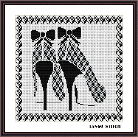 High heels with black bow cross stitch ornament pattern
