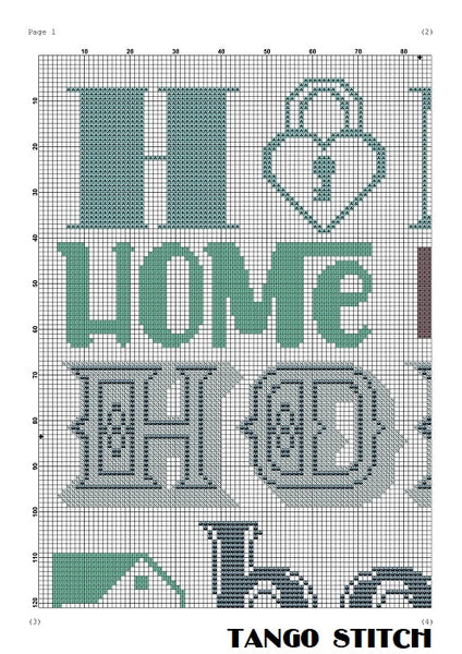 New Home Sweet Home easy typography cross stitch pattern