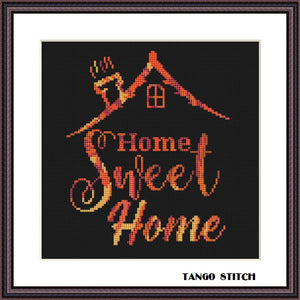 Home Sweet Home gradient typography cross stitch pattern Easy housewarming embroidery design